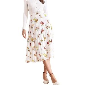 Loft Bouquet Cottagecore Flowy Pleated side zipper Lined. Versatile Midi Skirt 6